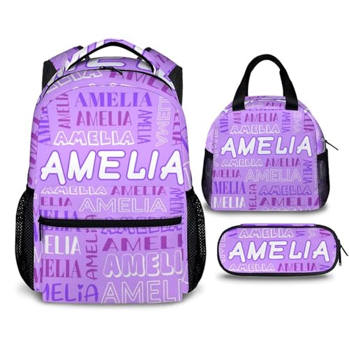 Custom Kids Backpack, 17 Inch Personalized Name Bookbags for Kids, School Bag for Boys Girls, Set of 3 School Bag Matching Combo, Preschool Elementary Kindergarten Backpack