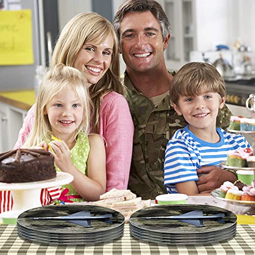 Havercamp Army Camo Fighter Jet 7" Paper Plates (24 Pack)! 24 Round Dessert Plates In Military Camo. American Heroes Party Collection #TOP5