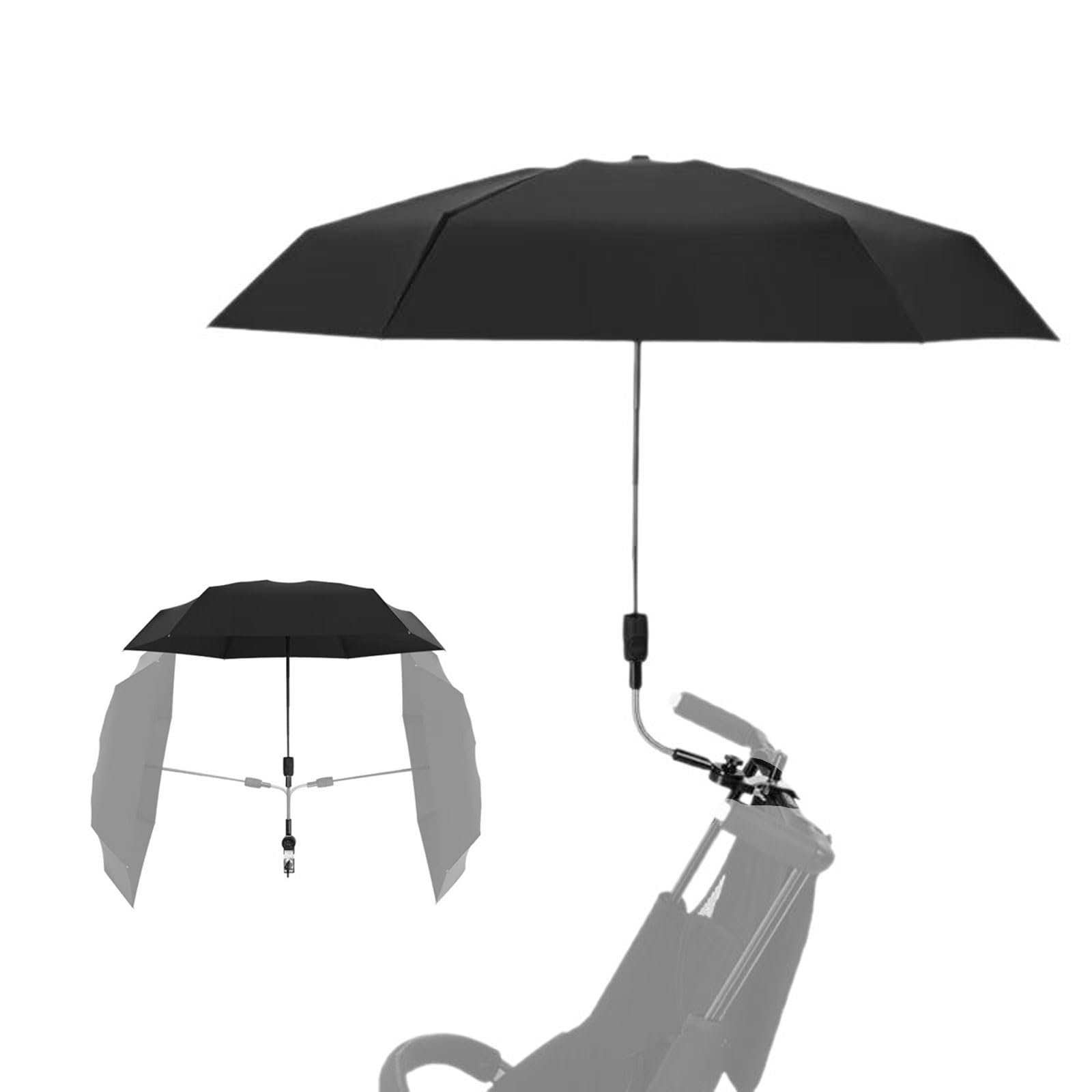 Furforstk sonnenschirm kinderwagen uv schutz, kinderwagen sonnenschirm 360° Flexibler Sonnenschutz sonnenschutz buggy, 95 cm Durchmesser, Schützt effektiv vor Sonnenlicht und Regen, Schwarz