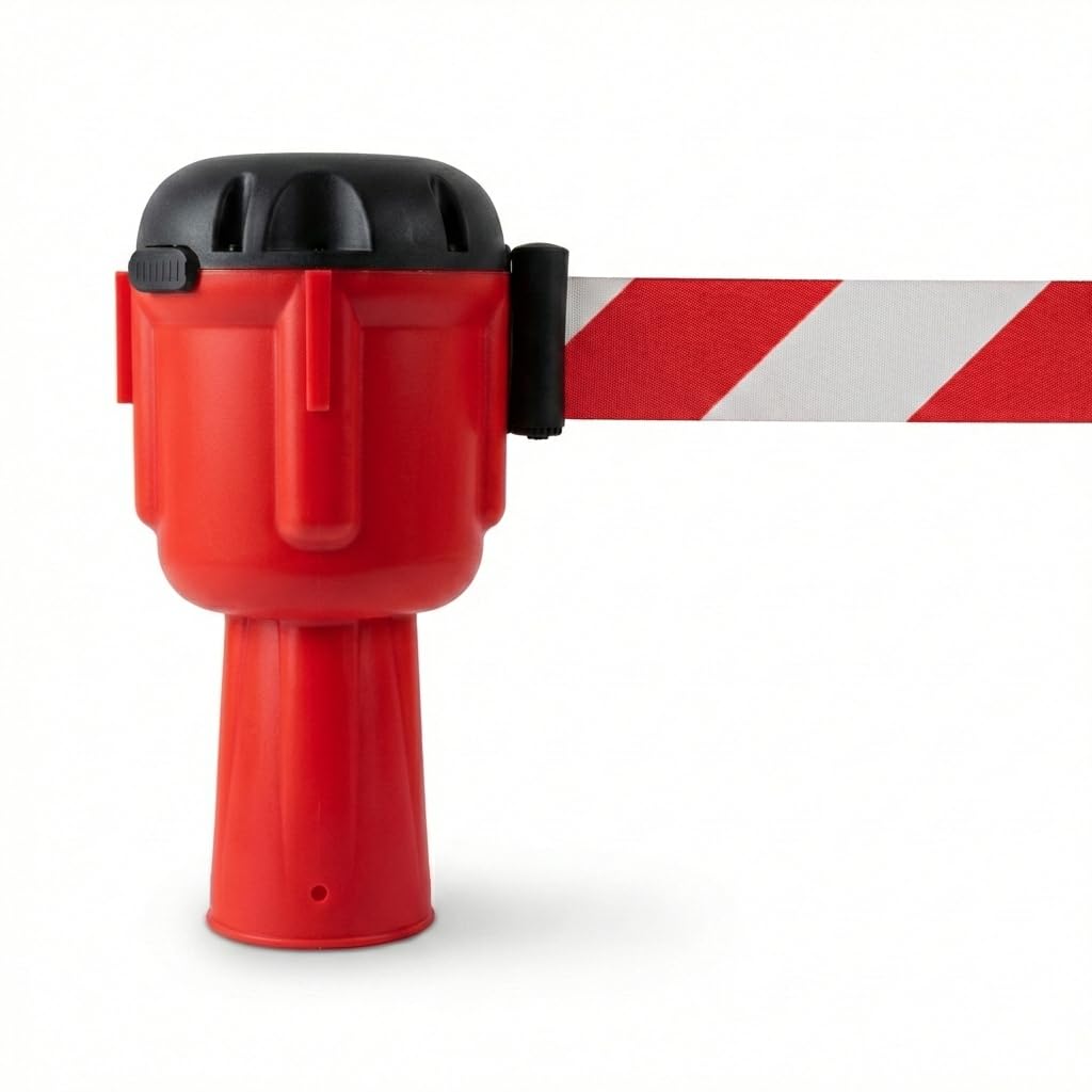 Cocus Premium 10m Traffic Cone Retractable Belt Barrier | Nylon Tape for Cones High Visibility Safety Barrier (Red/White)