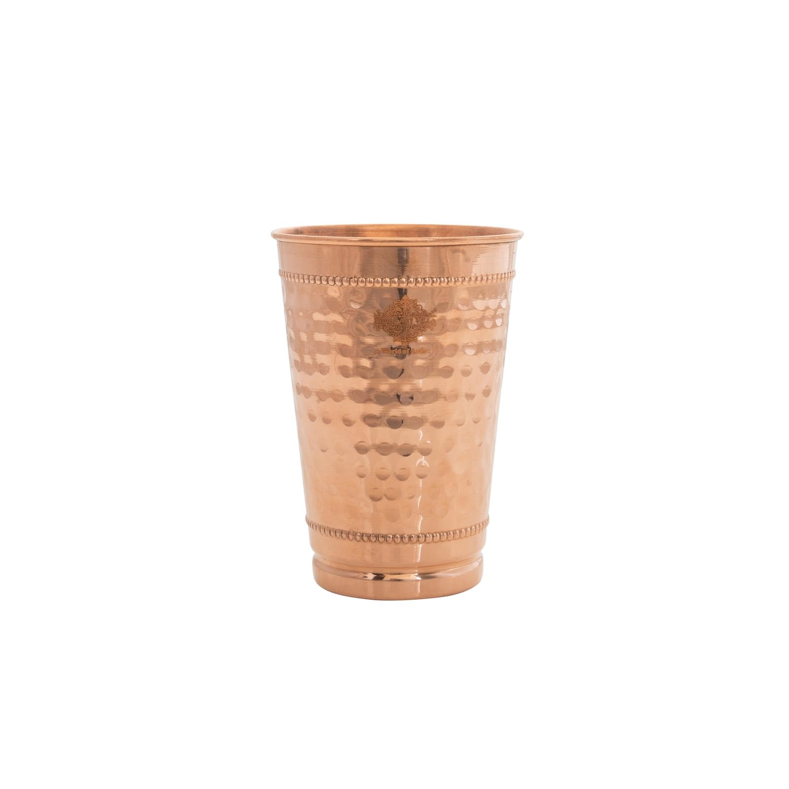 Indian Art Villa Copper Hammered Glass with 2 Rings 14 oz Traditional Handcrafted Drinkware Elegant Tableware for Home