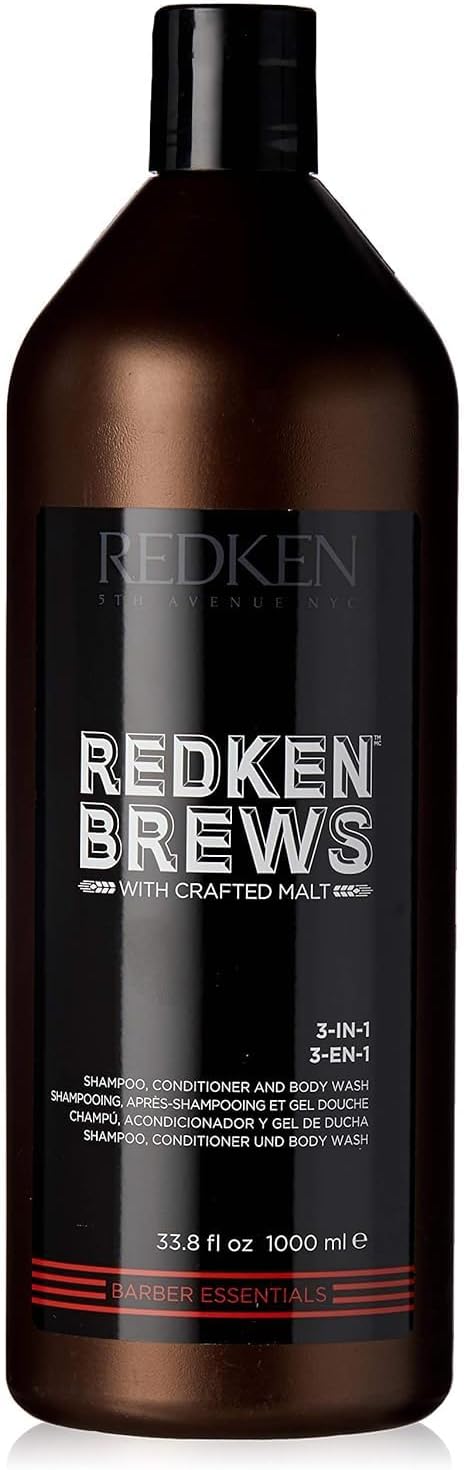 Redken Brews 3 in 1 Shampoo, Conditioner Body Wash 33.8 fl oz 1000ml