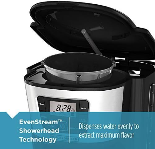 BLACK+DECKER 12-Cup Thermal Coffeemaker, Black/Silver, CM2035B & Coffee Grinder One Touch Push-Button Control, 2/3 Cup Bean Capacity, Stainless Steel - Thumbnail 4