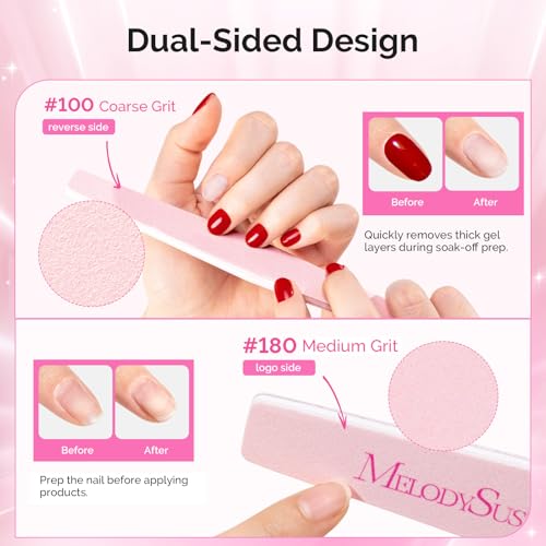 Image of MelodySusie 10Pcs Nail Files 100 /180 Grit, Mixed-Shape Double Sided Emery Boards Bulk Pack for Acrylic, Gel and Natural Nails, Professional Manicure Pedicure Shaping Tools for Home Salon, Pink
