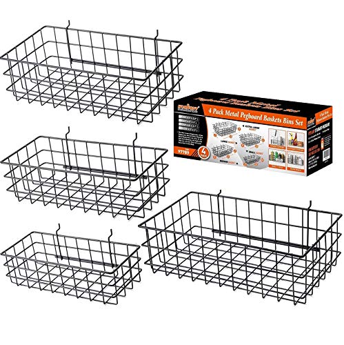 HORUSDY 4 Pack Pegboard Baskets, 4 Size Pegboard Baskets Bins Set for Organizing Various Tools