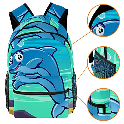 Sac à dos de voyage enfant dauphin bleu pour l'école et vacances - 3