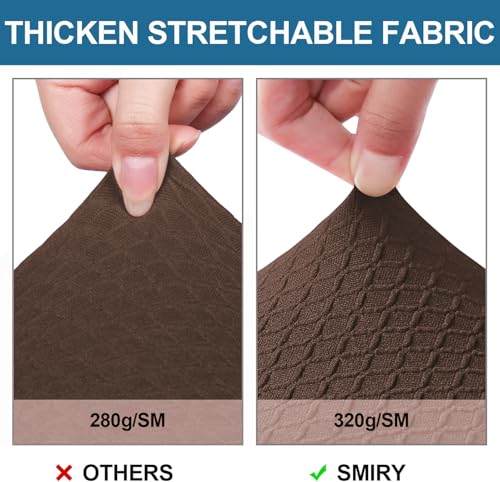 Image of Smiry Waterproof Seat Covers for Dining Room Chairs, No Rear Covers | Stretch Jacquard Removable Washable Chair Seat Slipcovers Protector, Set of 4, Light Chocolate