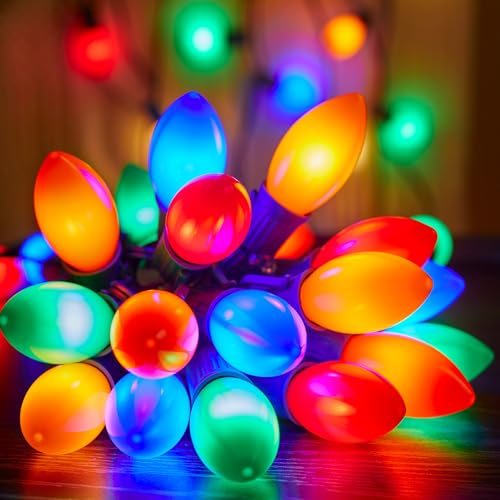 Vintage C9 LED Christmas Lights Outdoor, 25FT Multicolor Christmas String Lights with 26 Colorful Bulbs, Connectable Waterproof Lights for Christmas Tree Roofline Garden Patio Backyard Decoration