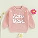 Afunbaby Little Sister Newborn Outfit Baby Girl Clothes Knitted Sweater Matching Sister Sweatshirt Fall Winter Clothes (Floral Pink, 12-18 Months)