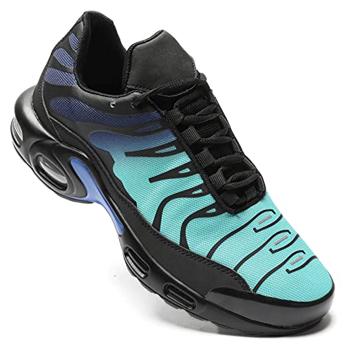 Baskets Homme Chaussures de Course Mode Coussin d'Air Sneakers Décontractés Marche Tennis Gym Sport Athlétique, Noir/cyan, 40 EU