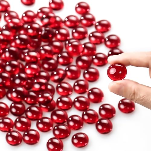 Image of CYS EXCEL Red Glass Gemstone Beads Vase Fillers (1 LB) Flat Marble Beads Multiple Color Choices Aquarium Decor Rocks Floral Stones Decorative Mosaic Glass Gem Pebbles (Approx 85-100 PCS)