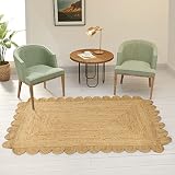 GRUHUM Scalloped Jute Area Rugs 3'x5' ft Natural Fibre Handwoven Boho Reversible Farmhouse Soft Brai