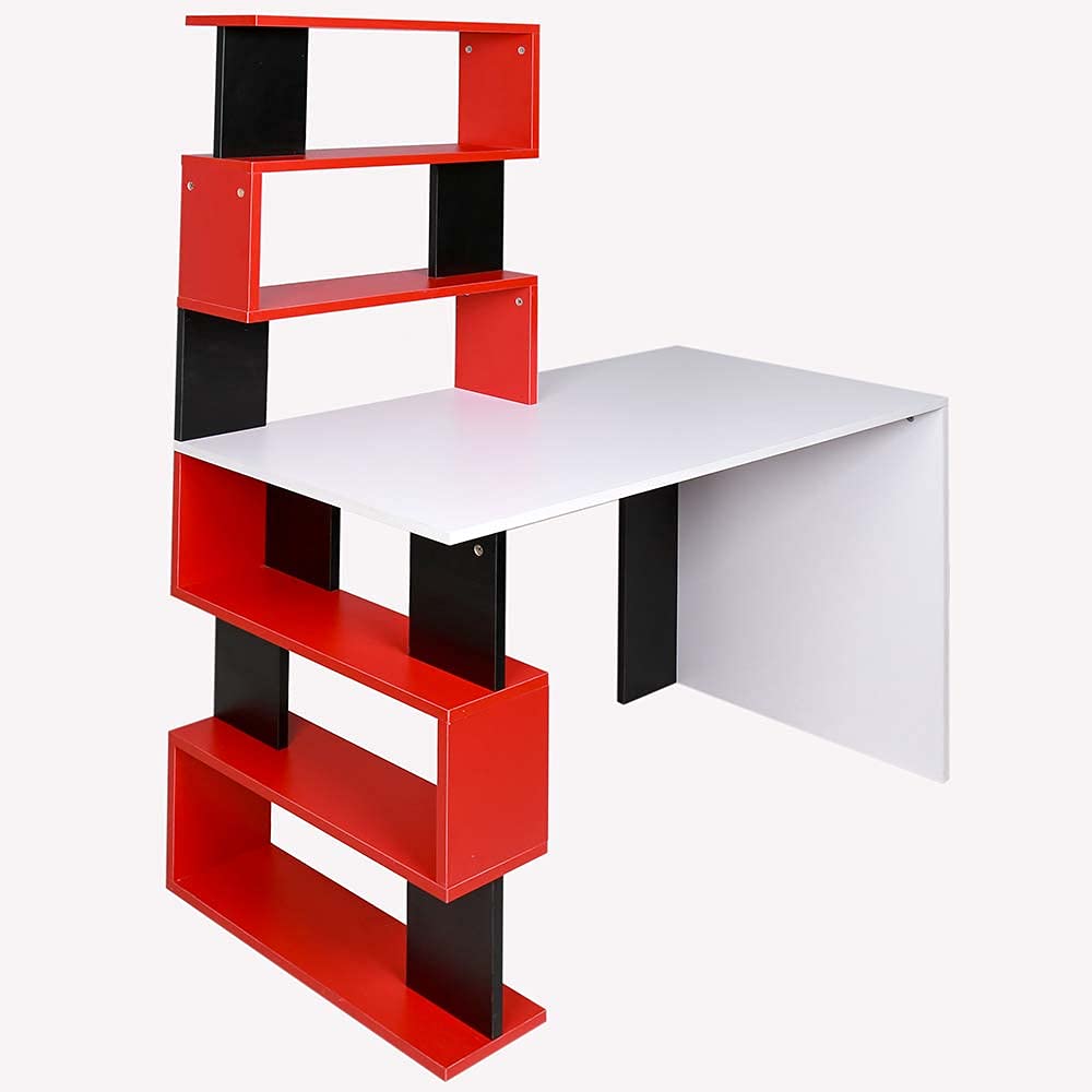 BAKAJI Scrivania con Doppia Libreria 7 Ripiani Tavolo da Lavoro Porta Pc Computer Struttura e Piano in Legno MDF Arredamento Casa Ufficio Cameretta Design Moderno 120 x 60 x 148 cm (Red)