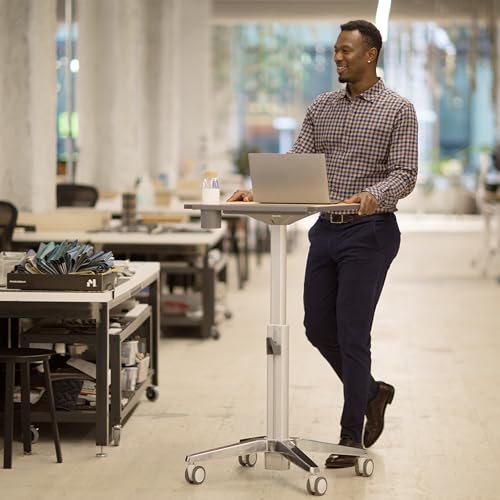 Image of Ergotron - Mobile Standing Desk, Adjustable Height Small Rolling Laptop Computer Sit Stand Desk with Wheels for Classroom, Office, Medical or Home Use - Adjusts from 29 to 45 Inches - Maple