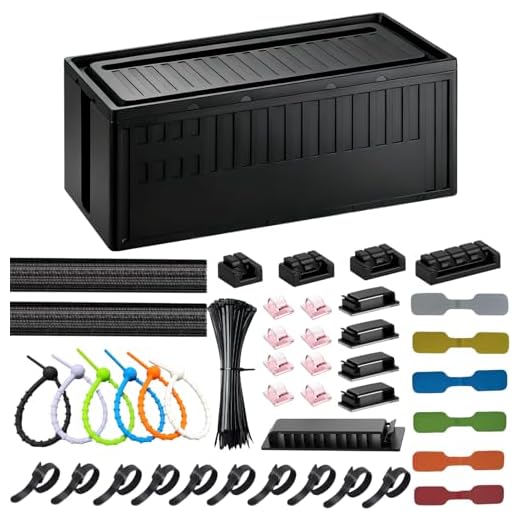 Cable Box - [142Pcs] Cable Management Kit, Medium Cord Hider Box to Conceal Power Strip Holder on Desk or Floor, Under Desk Cable Management Kit Cable Organizer Box, TV Cord Organizer Box, Black