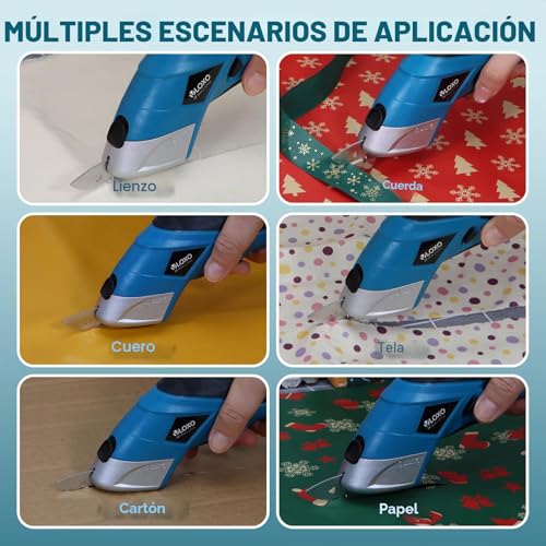 Miniatura 2 de Vloxo Tijera Electrica Tijeras Electricas Costura Con 2 Cuchillas Para Cortar Cartón Cuero Alfombra Plástico Planta En Maceta- Azul