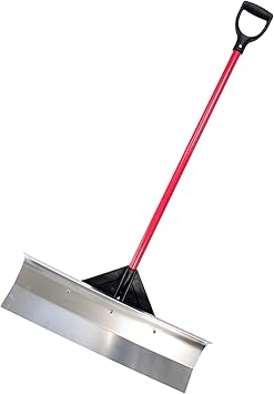 Bully Tools Aluminum Snow Pusher Heavy Duty Wide Shovel with Long Fiberglass Poly D-Grip Handle for Driveway Snow Removal with Aircraft-Grade Aluminum Large Head, Lightweight Winter Shovel, 30-Inch