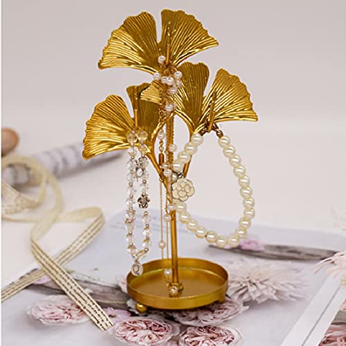 Jewelry Display Holder Ring Holder, Golden Leaf Jewelry Stand Jewelry Tree, Creative Metal Jewelry Displayer Organizer for Necklaces Bracelets Earrings (C)