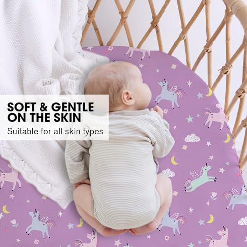 Image of Little Grape Land Bassinet Sheets 4 Pack, 33 inch x 18 inch Fitted Bassinet Sheets Up to 4 inch Deep Pocket, Ultra Soft Baby Bassinet Fitted Sheets for Bassinet Mattress, Unicorn Dreams