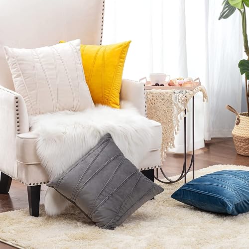 Image of Khooti Velvet Striped Cushion Cover Pack of 1-40 inchX40 inch /102X102 Cm | Orange Yellow | Soft Pillow Covers Cushion Case for Sofa Bedroom Living Room Chair Car, Cushion Cover with Zig Zag Pattern