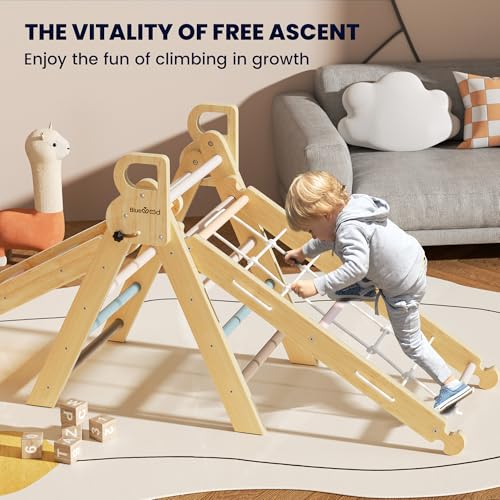 Image of BlueWood 2025 8-in-1 Pikler Triangle Climbing Set Toddler Toys Indoor Baby Jungle Gym Climber Playground for Kids - Mauve Pink