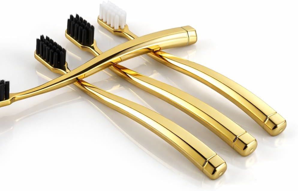 JoyMax Gold Edition Toothbrush Set (4 Pack) Luxury Dense Soft Bristles, Premium Gold Handle, 3200+ Bristles