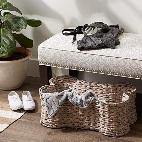 Image of Bone Dry Pet Storage Collection, Bone Shape Hyacinth Toy Basket, White Wash, Large - 24x15x9