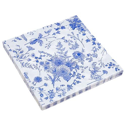 NIYANGLE Servilletas de Papel Azules y Estampado Floral 100 Piezas Tamaño Compacto Servilletas Decorativas para Fiestas Banquetes y Restaurantes y Cena
