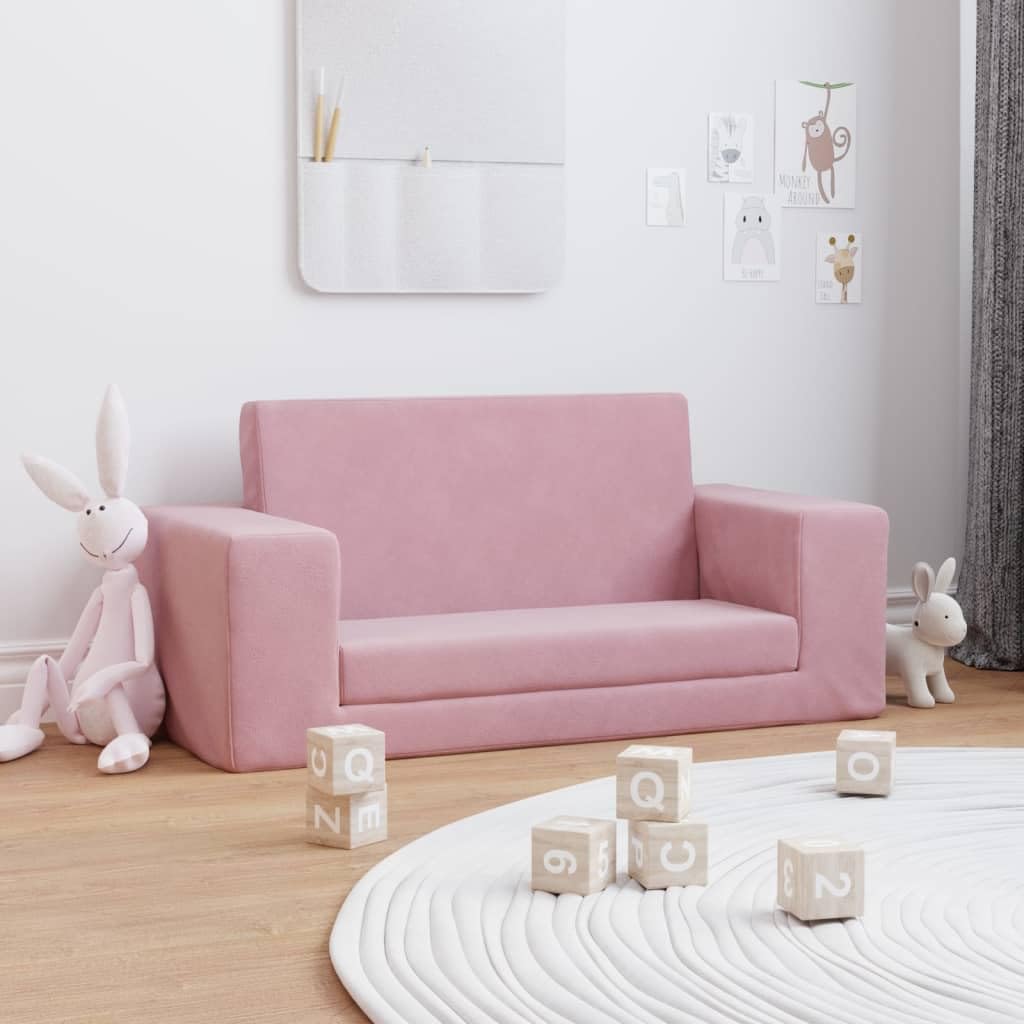 vidaXL Kinder Schlafsofa 2-Sitzer, 2-in-1 Kindersofa mit Schlaffunktion, Kindersessel Sofa Abnehmbarer Bezug, Kindercouch Couch Kindermöbel, Rosa Weicher Plüsch