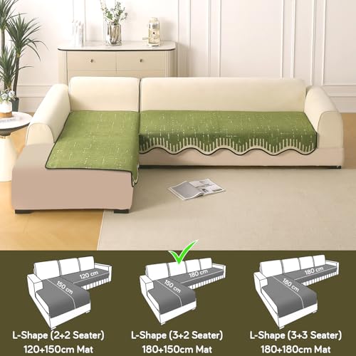 Image of HOKIPO Supple Soft Wavy Sofa Cover L Shape 5 Seater Mat, 3+2, Green