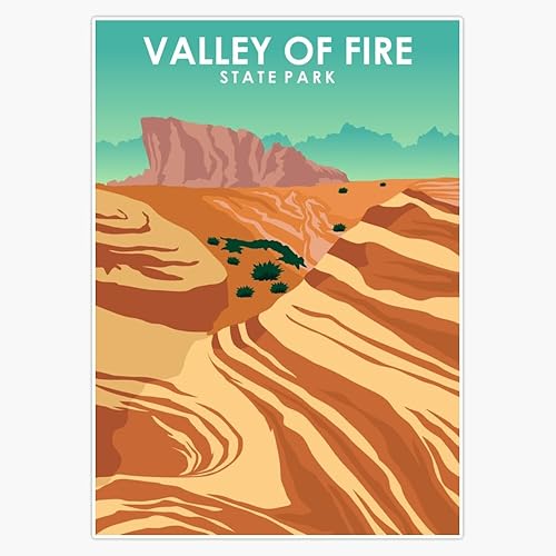 Valley of Fire State Park - Póster de viaje vintage para parachoques de 5 pulgadas