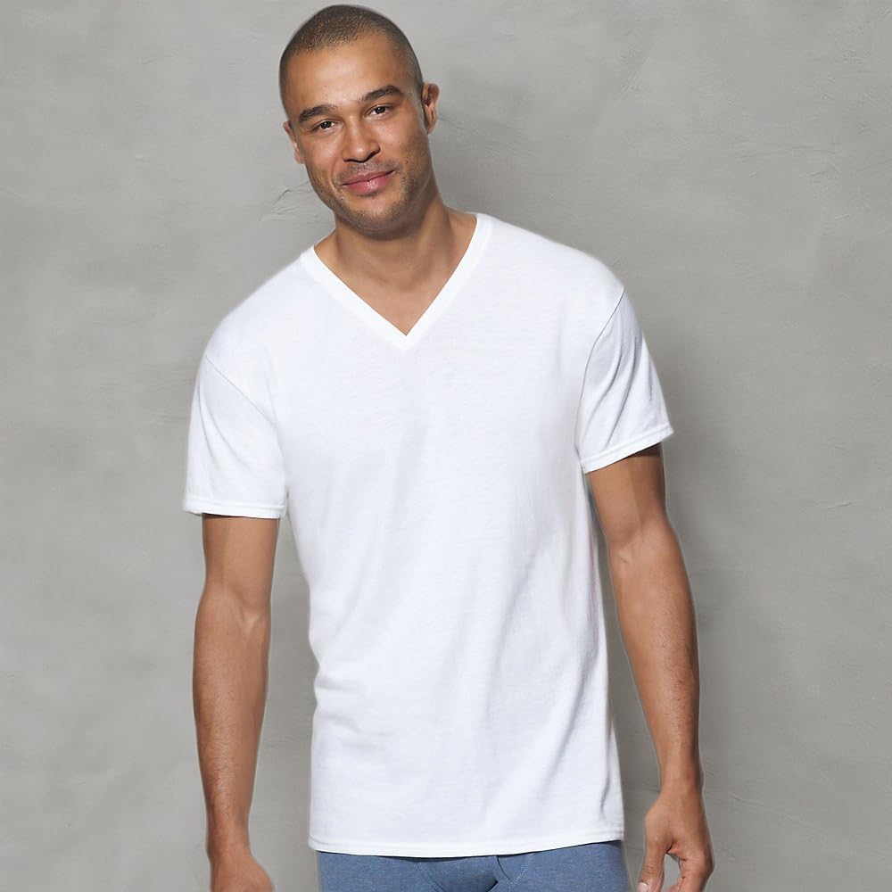 Hanes Men's Classics ComfortSoft V-Neck Tees, 3-Pack White M