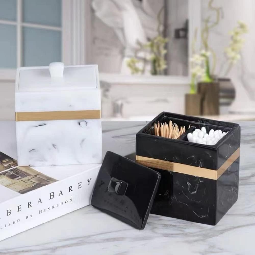 Cotton Swab Holder Cotton Ball Canisters with Lid Q Tip Container Cosmetics Makeup Storage Box Organizer Dispenser for Vanity, Dresser Counter, Bathroom Sink cotton pad holder-black