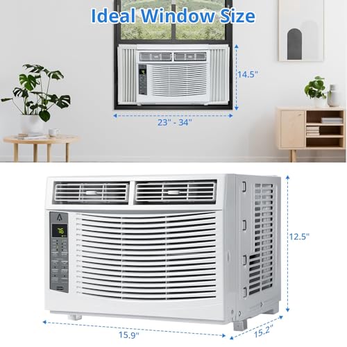 Image of 6000 BTU Window Air Conditioner, Cools up to 250 Sq. Ft., Energy Saving Window AC Unit with Remote & App Control & Timer Function & Easy Install Kit, Perfect for Small Bedroom, Living Room
