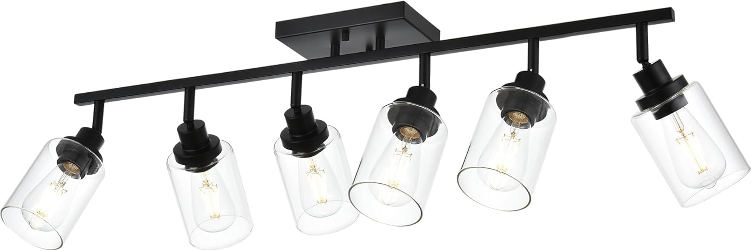 VINLUZ 4 Light Vanity Light Bathroom Fixture with Clear Glass Shade Multi-Directional Rotating Metal Ceiling Spotlight Fixture with Adjustable Track Heads