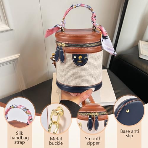 Image of 2025 Colorblock Bucket Bag for Women,Retro Crossbody Bags for Women Female PU Leather Color Contrast Cylinder