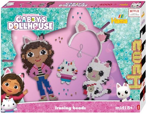 Hama Perlen Gabby's Dollhouse 7918 - Juego de cuentas para planchar (4000 cuentas medianas de 5 mm de diámetro, para manualidades creativas para grandes y pequeños)