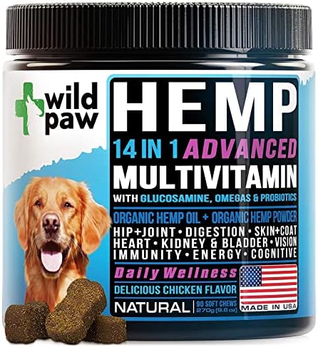 WILDPAW 14 in 1 Multivitamin Treats for Dogs with Hemp, Glucosamine, Chondroitin, MSM, Omegas & Probiotics - Advanced Supplements with Natural Daily Vitamins for Dogs Overall Health and Joint Support