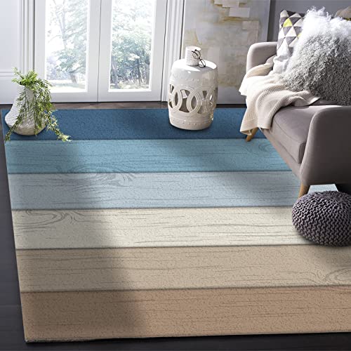 Farmhouse Area Rug For Bedroom Living Room- Blue Brown Gradient Retro Wood Grain Contemporary Floor Carpet Comfy Runner Rug Nursery Playmats Home Decor Mat, #TOP4