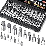 TICONN 32PCS HEX Bit Socket Set, SAE and Metric Hex Bit Set with Storage Case, S2 Alloy Steel Bits with Cr-V Steel Socket, Ideal for Automotive, Mechanics, Home Repair (Metric & SAE)