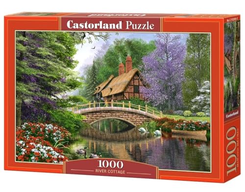 CASTORLAND 1000 Piece Jigsaw Puzzles, River Cottage, Storybook landscape, Colorful flowers, Adult Puzzle, Castorland C-102365-2