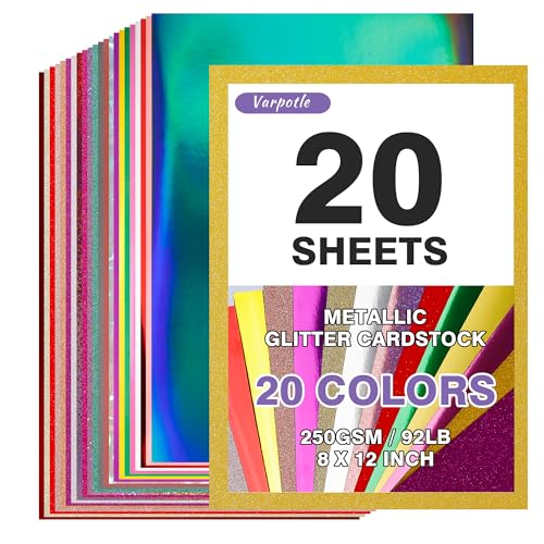 20 Sheets Metallic Glitter Cardstock Paper 8 x 12 Color Shimmer Craft Paper 250gsm Foil Mirror Sheets for DIY Arts & Crafts Scrapbooking Card Making & Party Invitations (Classic)