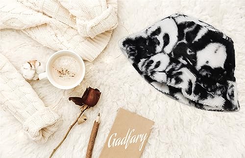 Image of Bucket Hat Women Furry Fuzzy Bucket Hats for Ladies, Winter Warm Fluffy Plush Faux Fur Hat for Women