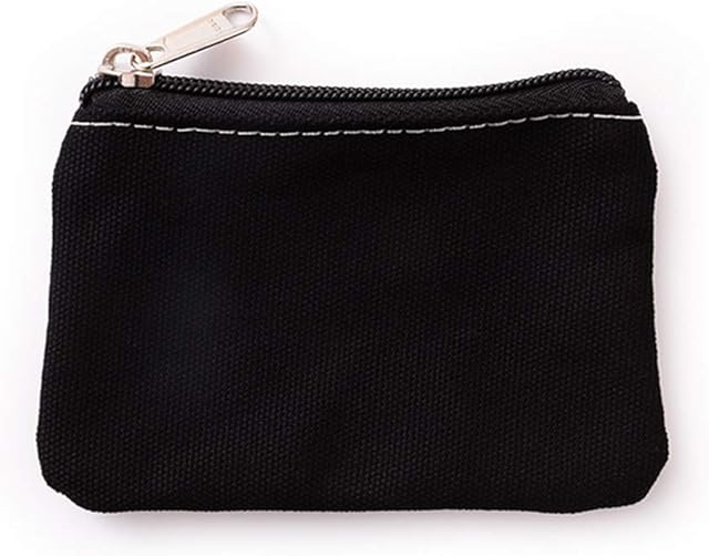 Hibate Small Canvas Coin Purse Holder Wallet Zip Pouch Money Purses Bag for Women Men Kids (Black)