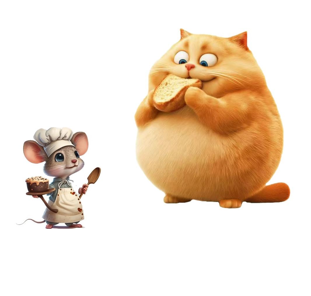 COVPAW Wandtattoo MausKoch und Fette Katze Küche Kinderzimmer Wandaufkleber Maus Katze Küchenmeister Pizza Essen Wandsticker Wanddeko Babyzimmer Wohnzimmer Schlafzimmer Kindergarten (MAUSfettKATZE)