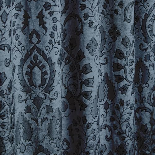 Curtina Navy Velvet Damask Curtains W66 x L54" (168 x 137cm) with 2 Tie Backs - 2 Panels - Luxury Drapes for Living Room - Image 4
