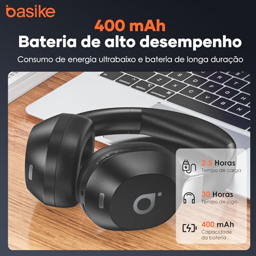 Basike Fone de Ouvido Bluetooth, ANC Cancelamento de Ruído Ativo Headphone Bluetooth 5.4 Headset com