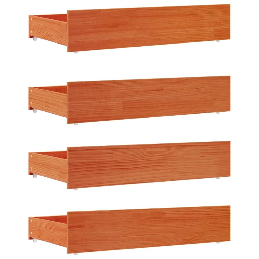 vidaXL Cajones de Cama 4 uds Madera Maciza de Pino marrón Cera, cajón de Almacenamiento, cajón de Cama de Madera Maciza, gaveta de Cama