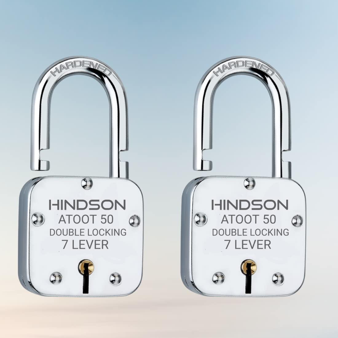HINDSON Atoot 50mm Lock | Hardened Shackle | Metal Body | Double Locking | 7 Steel Lever | 3 Silver Keys with Keychain | Pack of 2 |Silver Finsih | Made in India (B0B6HRYKL6) Amazon Price History, Amazon Price Tracker