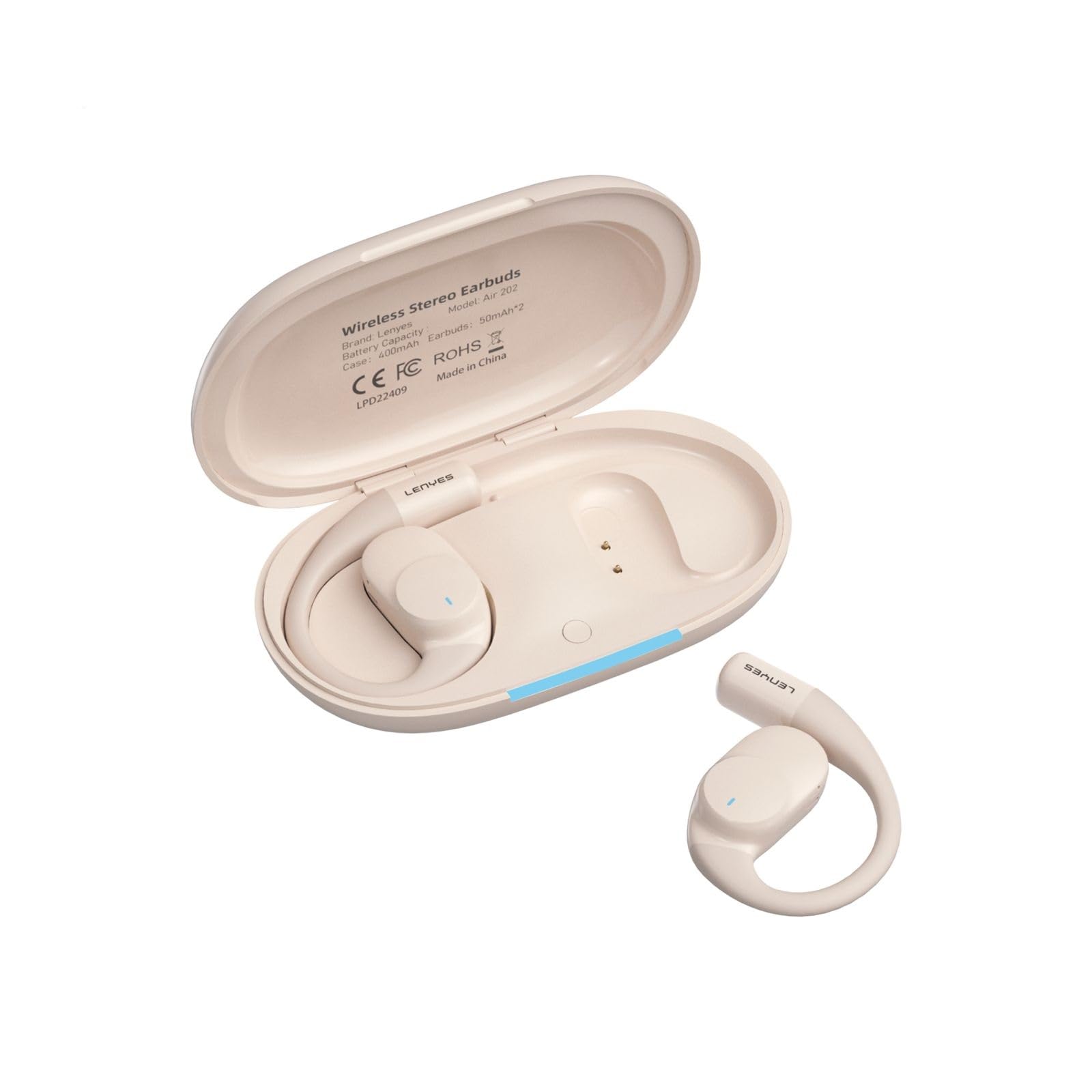 Lenyes AIR 202 Bluetooth 5.4 Wireless Earphones, IPX4 Waterproof, 7.5 Hours Playtime, Black/White/Off-White (Off-White)
